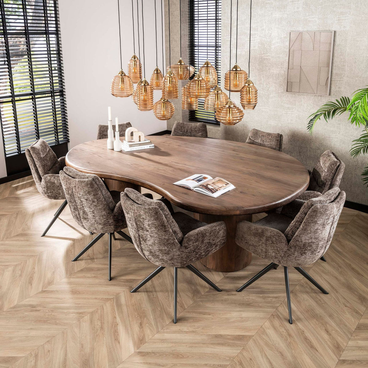 Eettafel Sculpture Organisch gevormd | Massief acacia brown