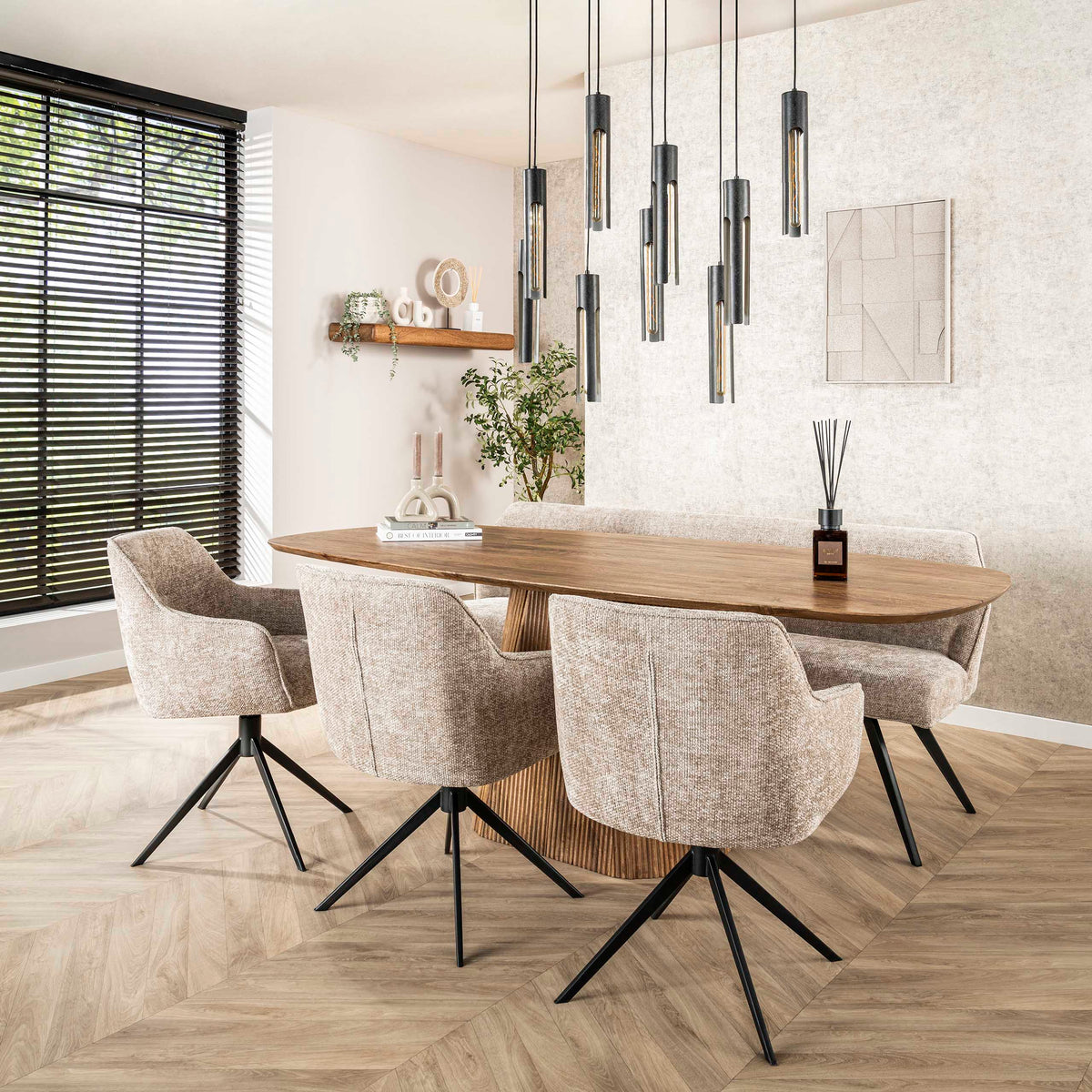 Eettafel Wave Centro Ovaal | Massief mango zand