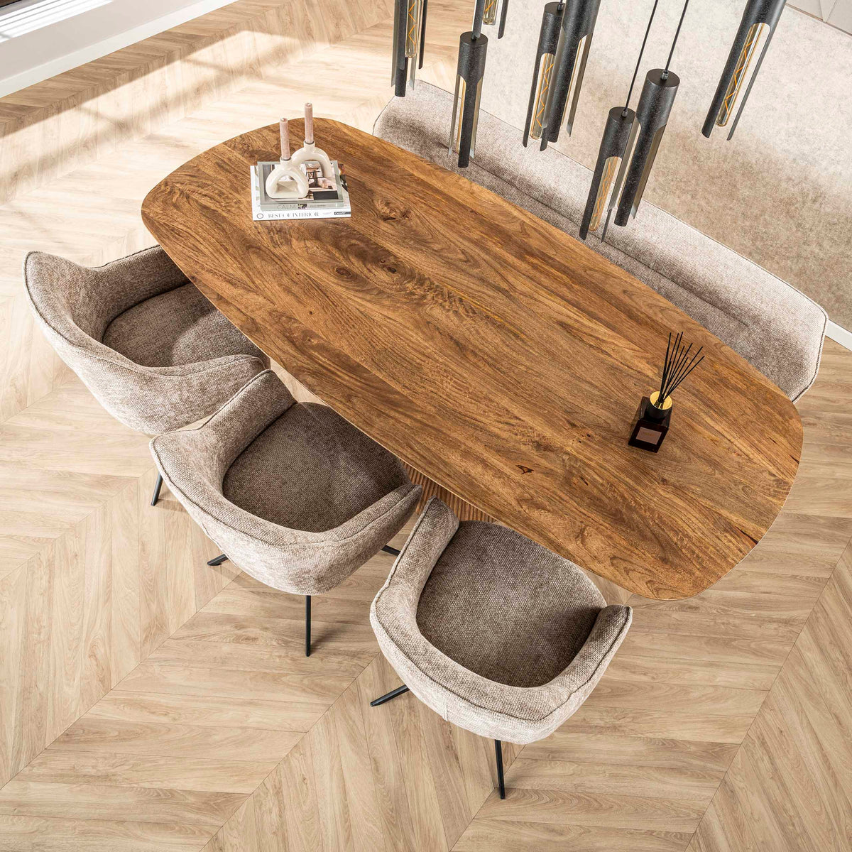 Eettafel Wave Centro Ovaal | Massief mango zand