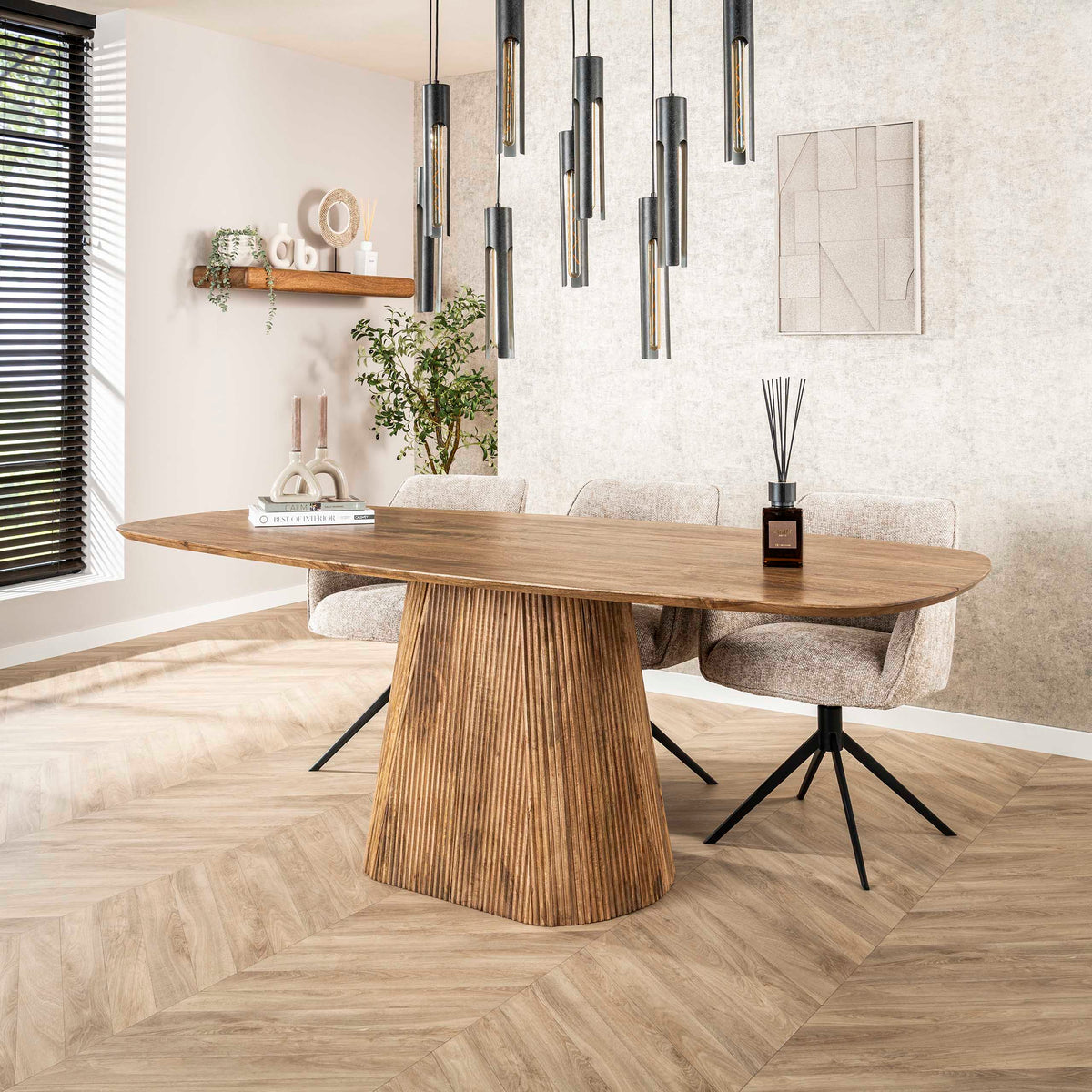 Eettafel Wave Centro Ovaal | Massief mango zand