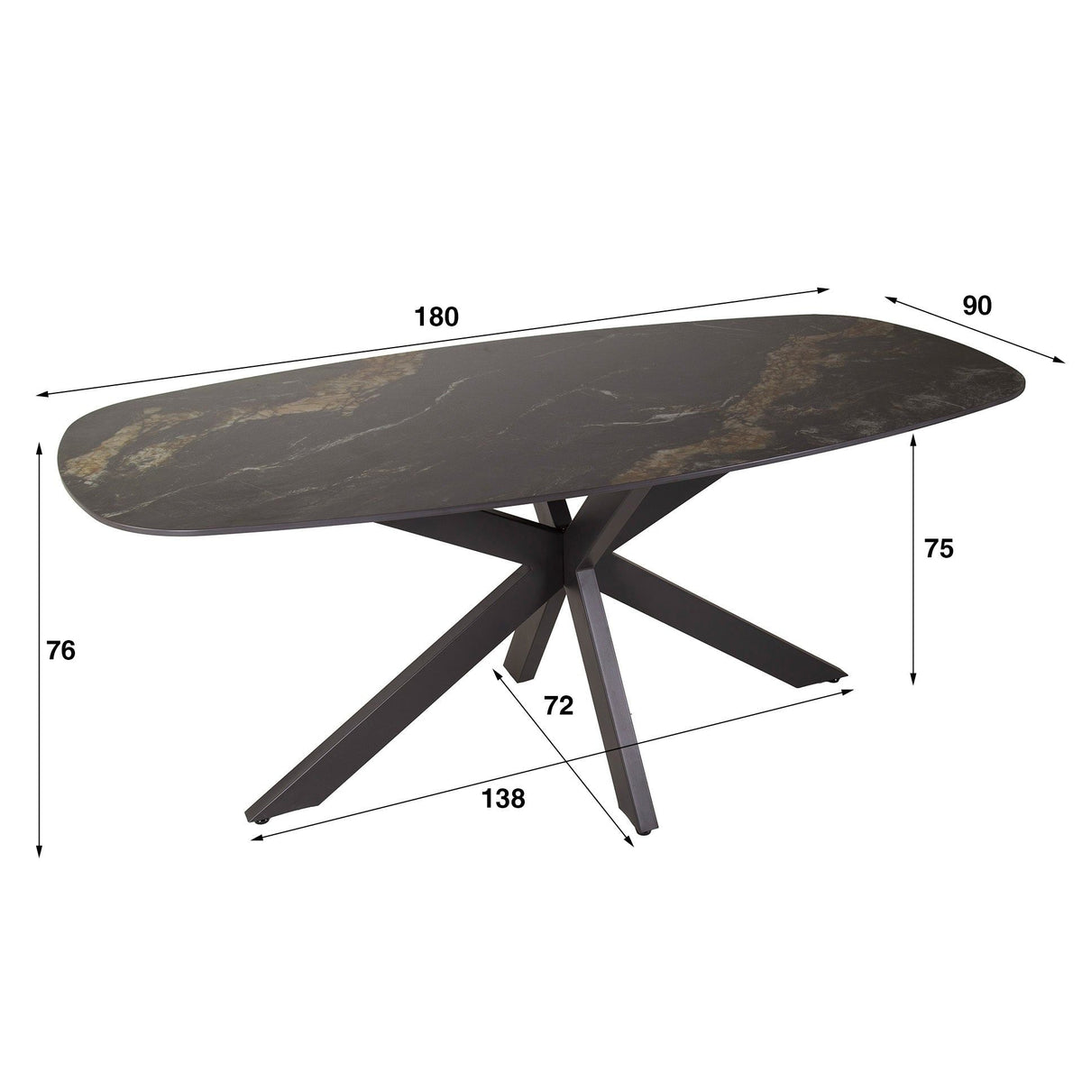 Eettafel Fossil Ovaal | Keramiek fossil black