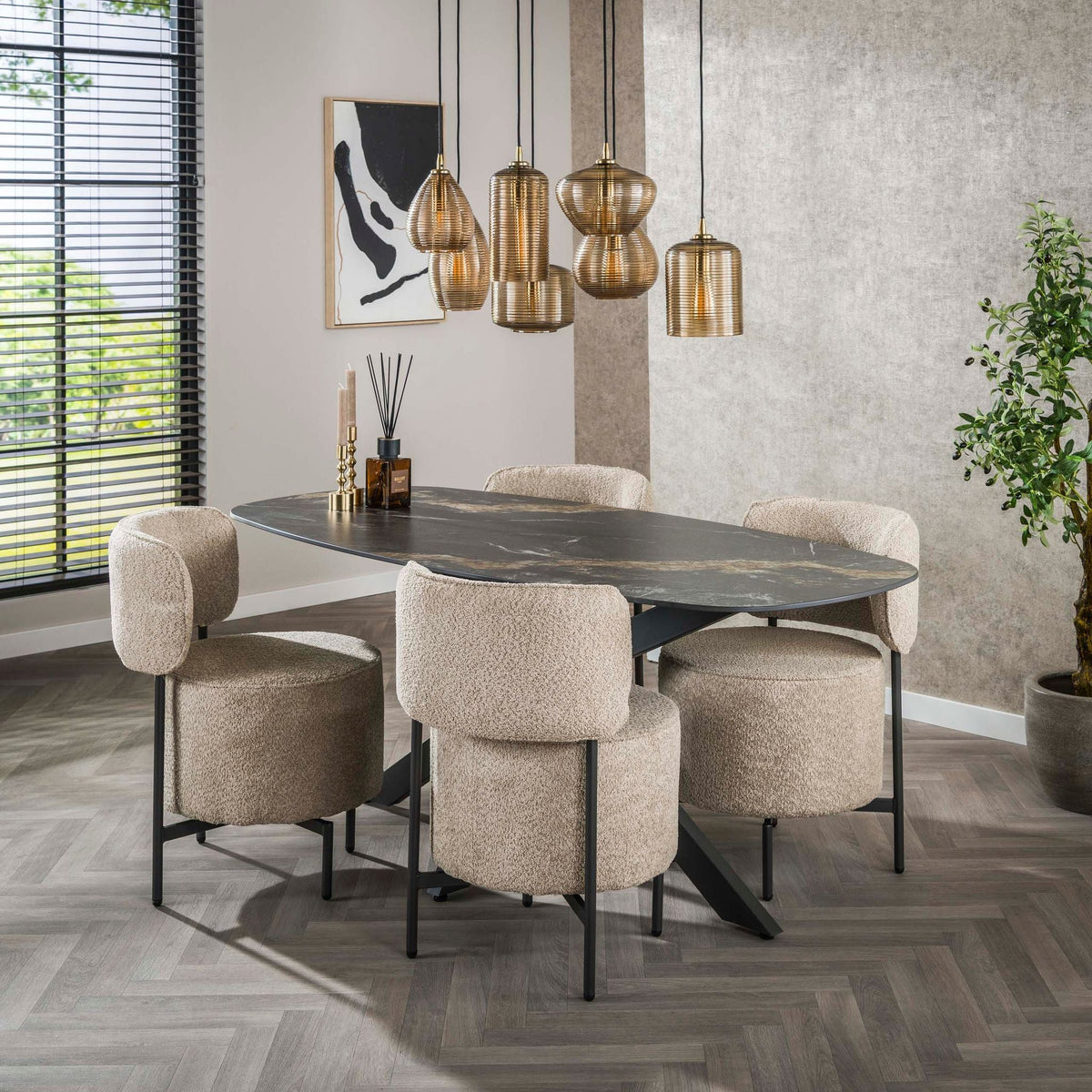 Eettafel Fossil Ovaal | Keramiek fossil black