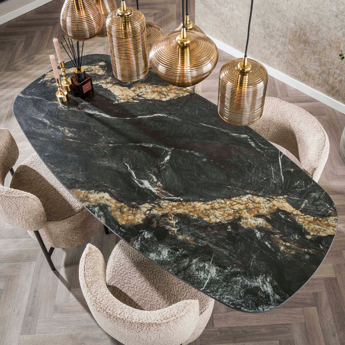 Eettafel Fossil Ovaal | Keramiek fossil black