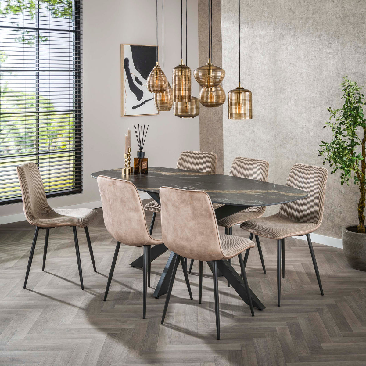 Eettafel Fossil Ovaal | Keramiek fossil black