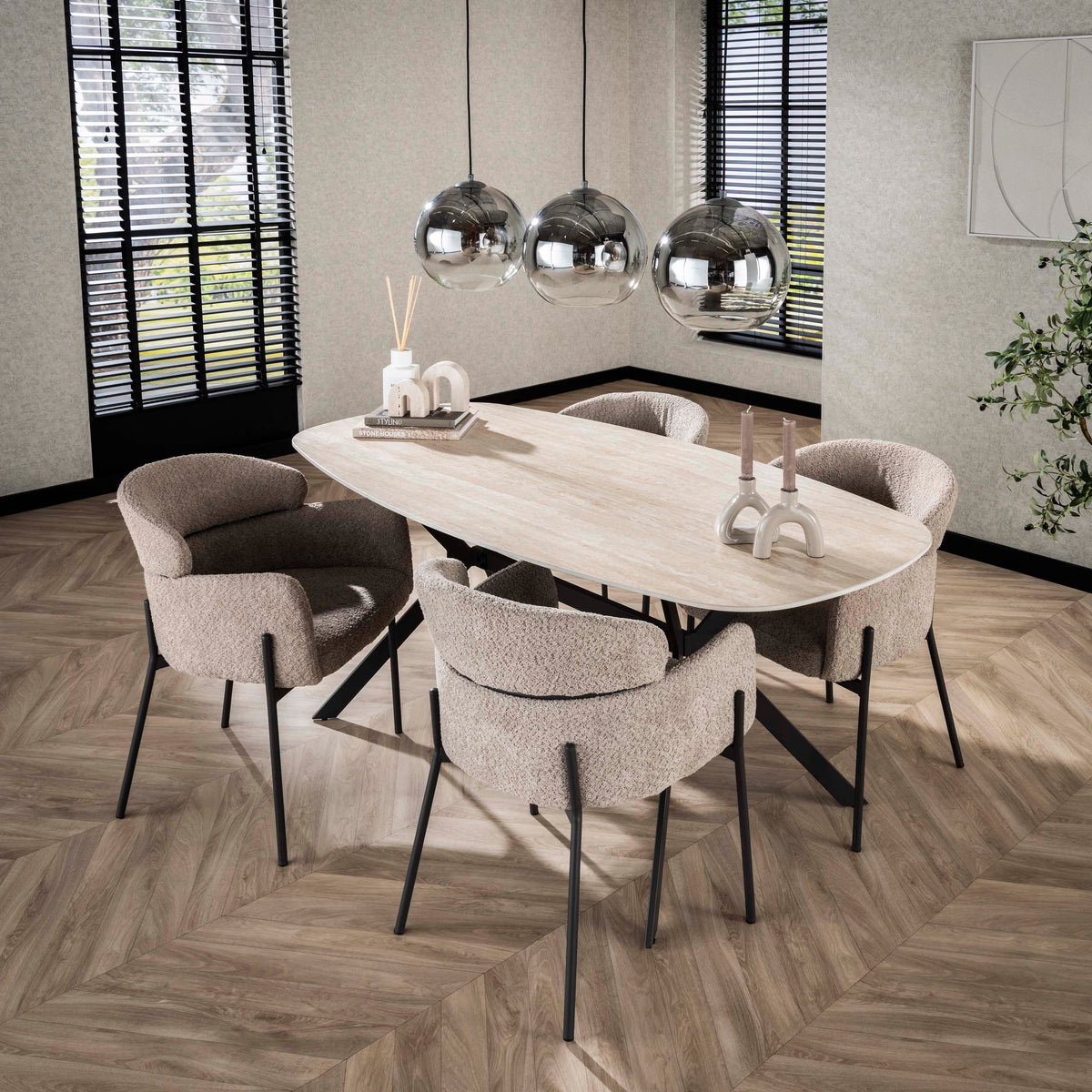 Eettafel June Ovaal | Keramiek travertin