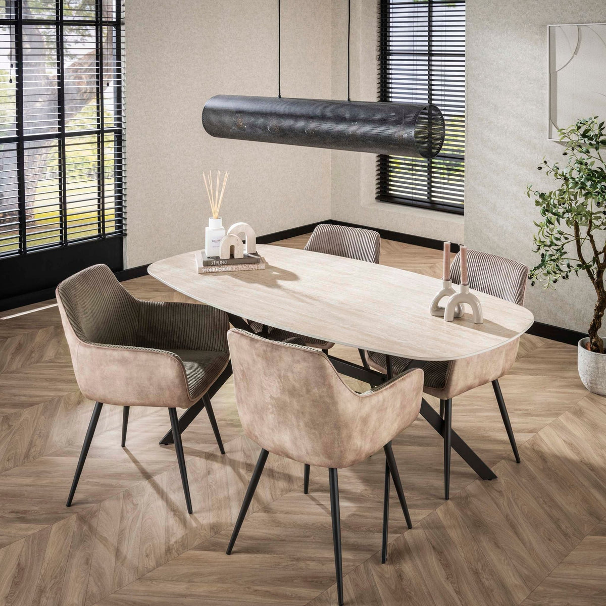 Eettafel June Ovaal | Keramiek travertin