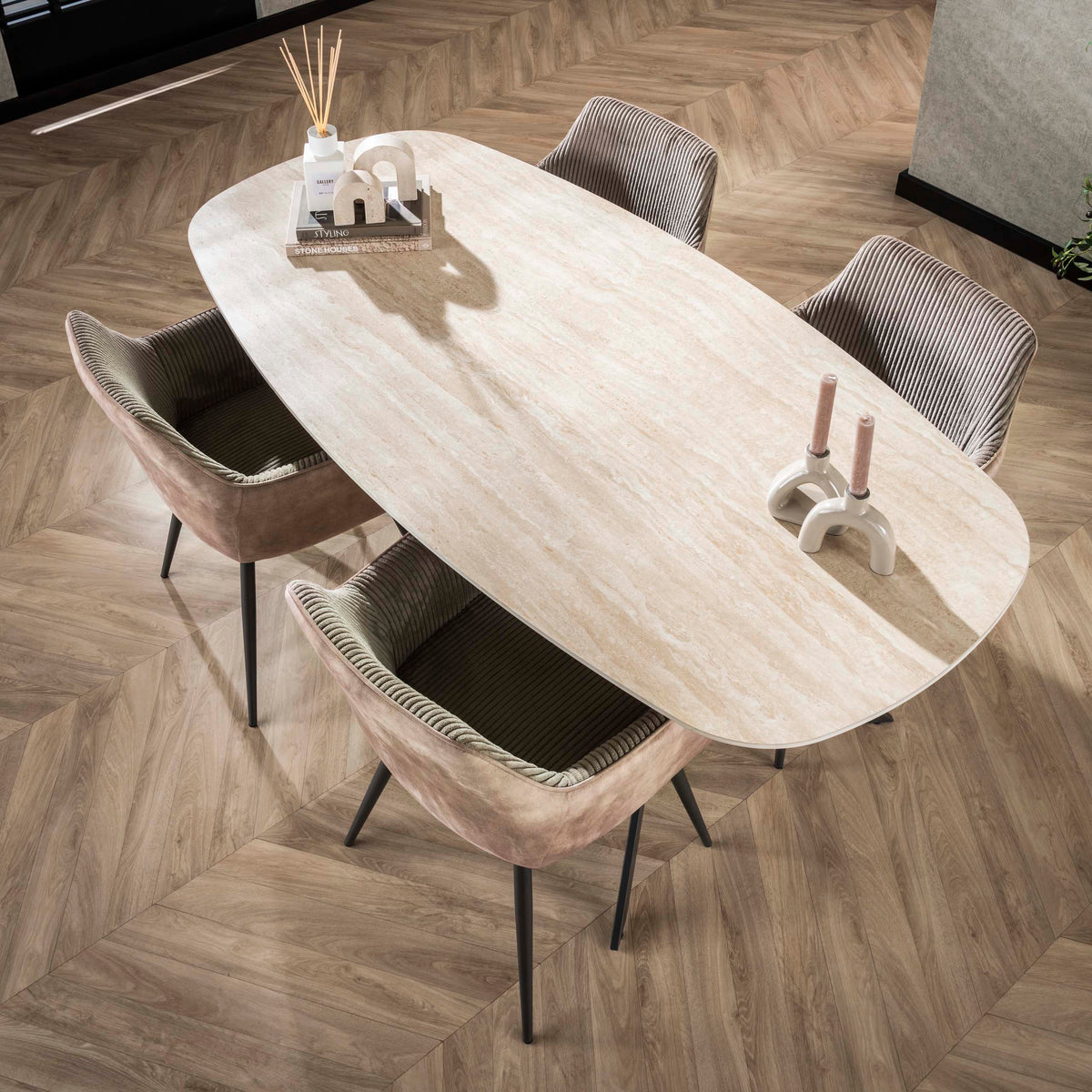 Eettafel June Ovaal | Keramiek travertin