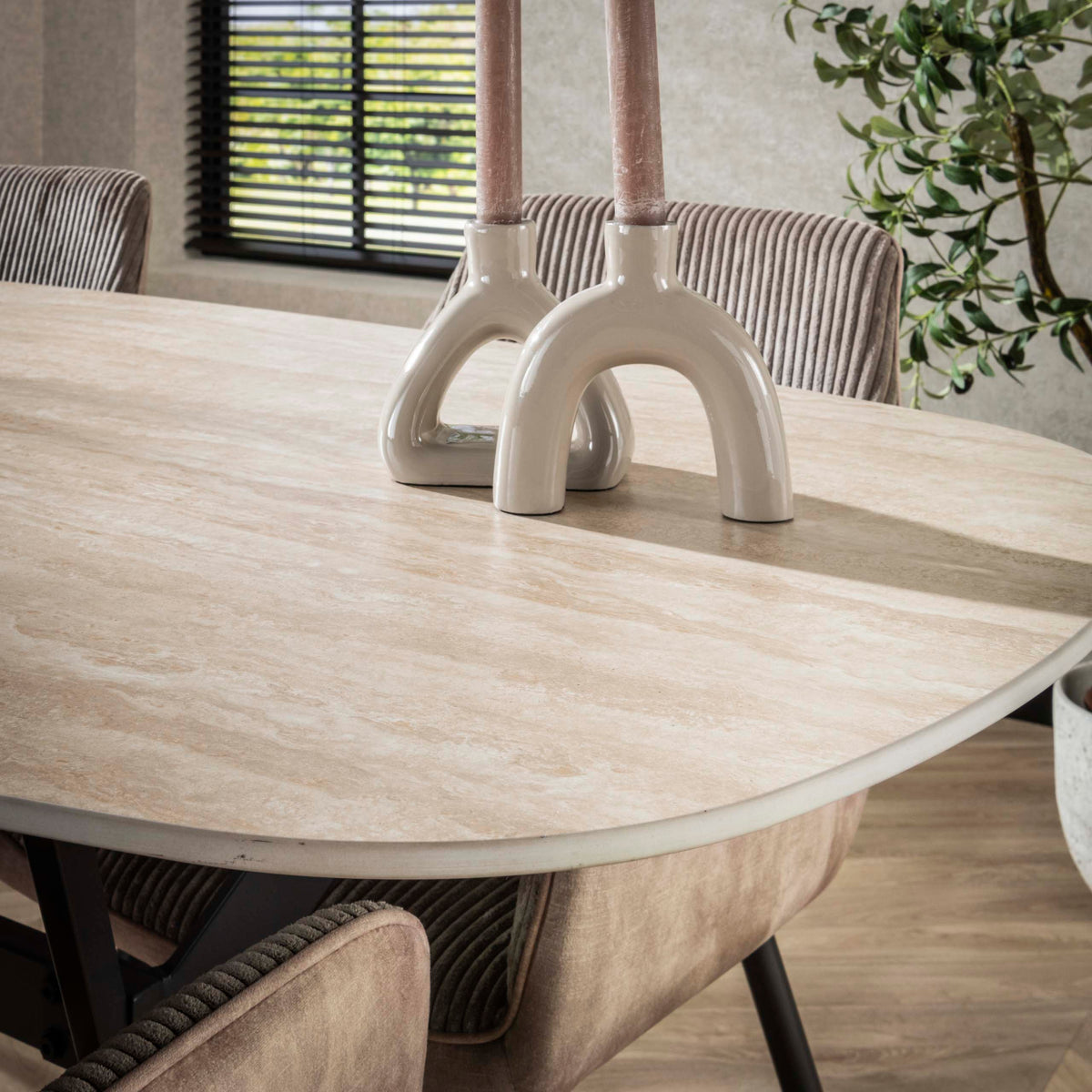 Eettafel June Ovaal | Keramiek travertin