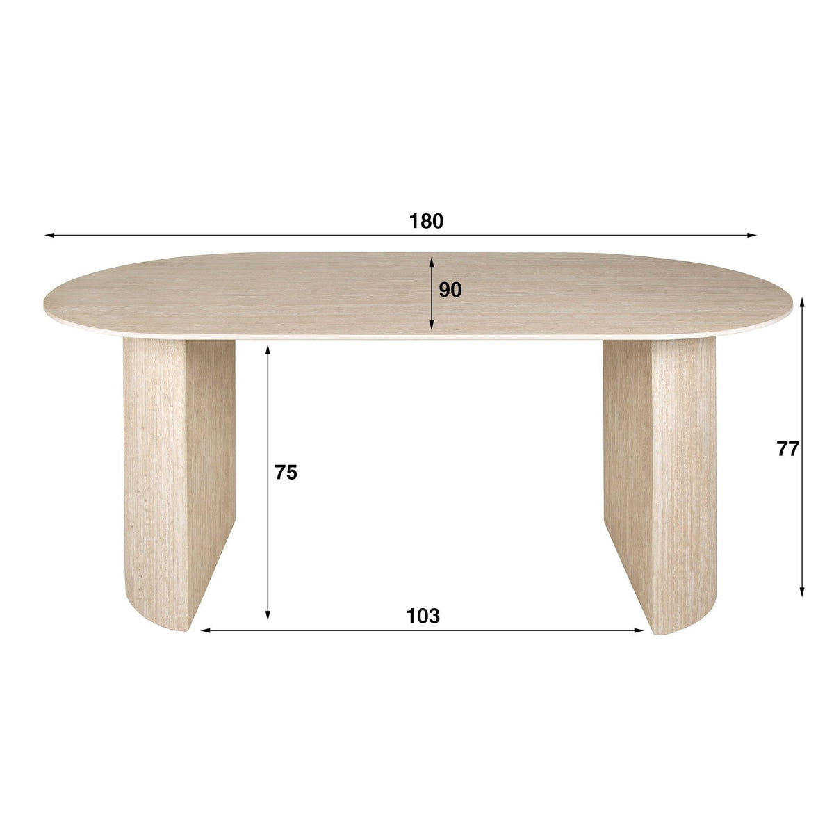 Eettafel Arch Ovaal 180cm | Keramiek travertin
