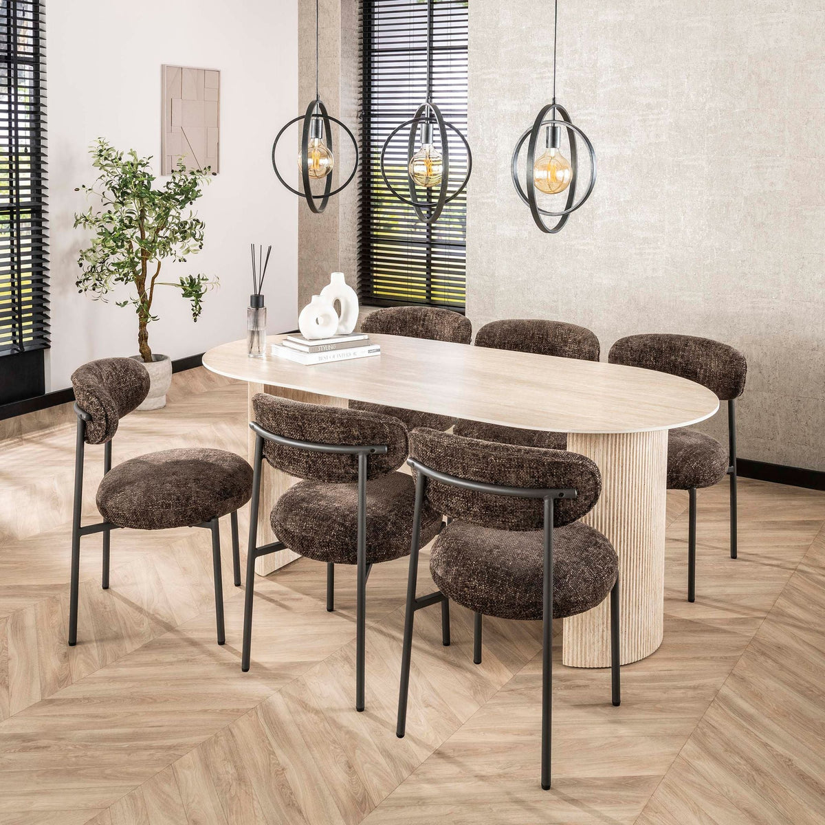 Eettafel Arch Ovaal 180cm | Keramiek travertin