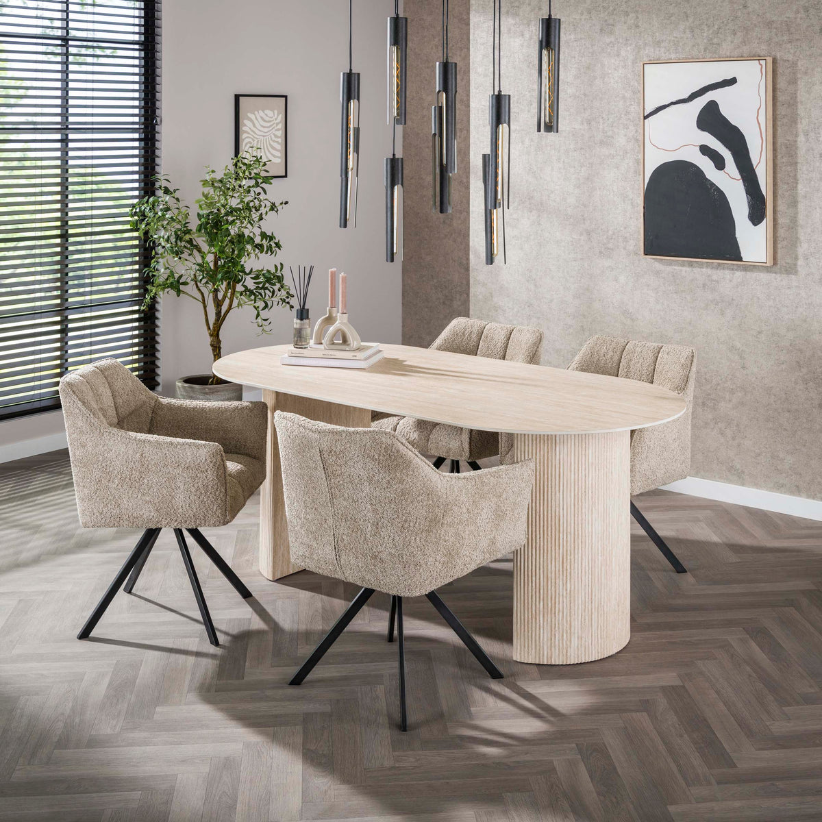 Eettafel Arch Ovaal 180cm | Keramiek travertin