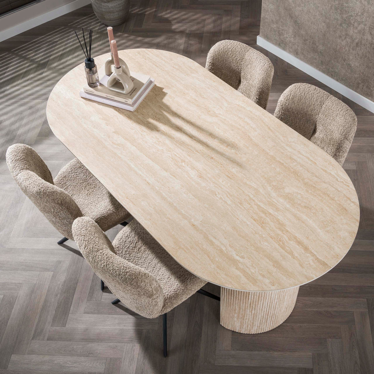 Eettafel Arch Ovaal 180cm | Keramiek travertin