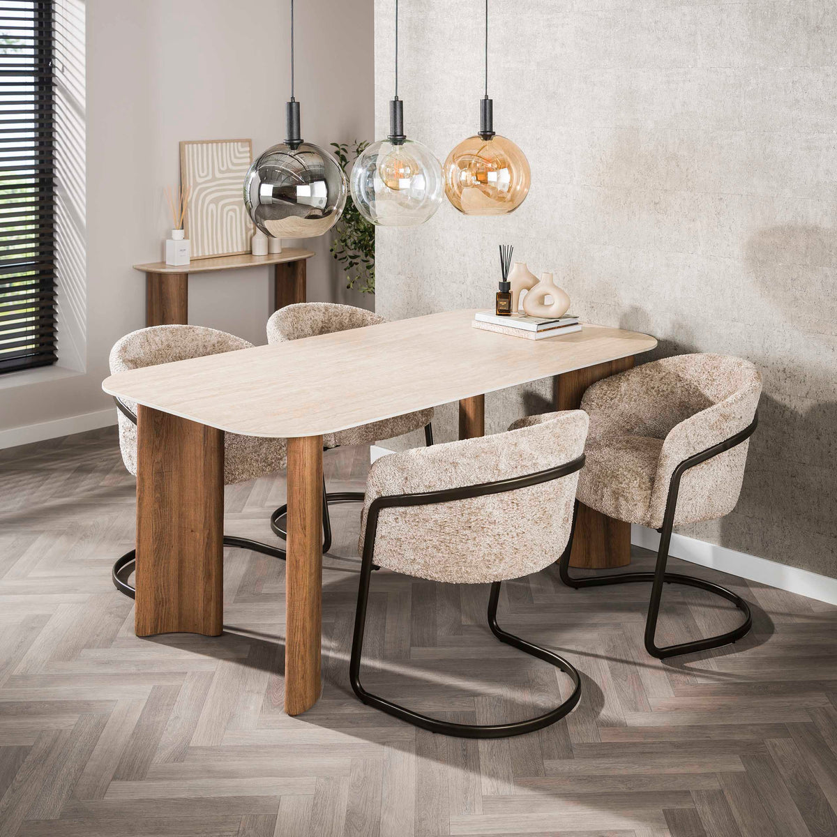 Eettafel Curvo Ovaal | Keramiek travertin