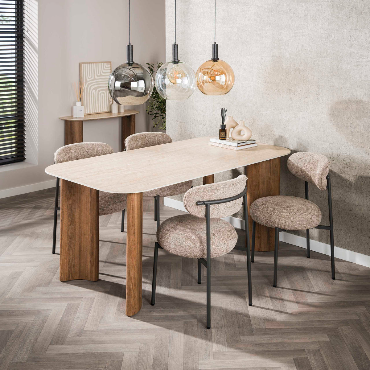 Eettafel Curvo Ovaal | Keramiek travertin