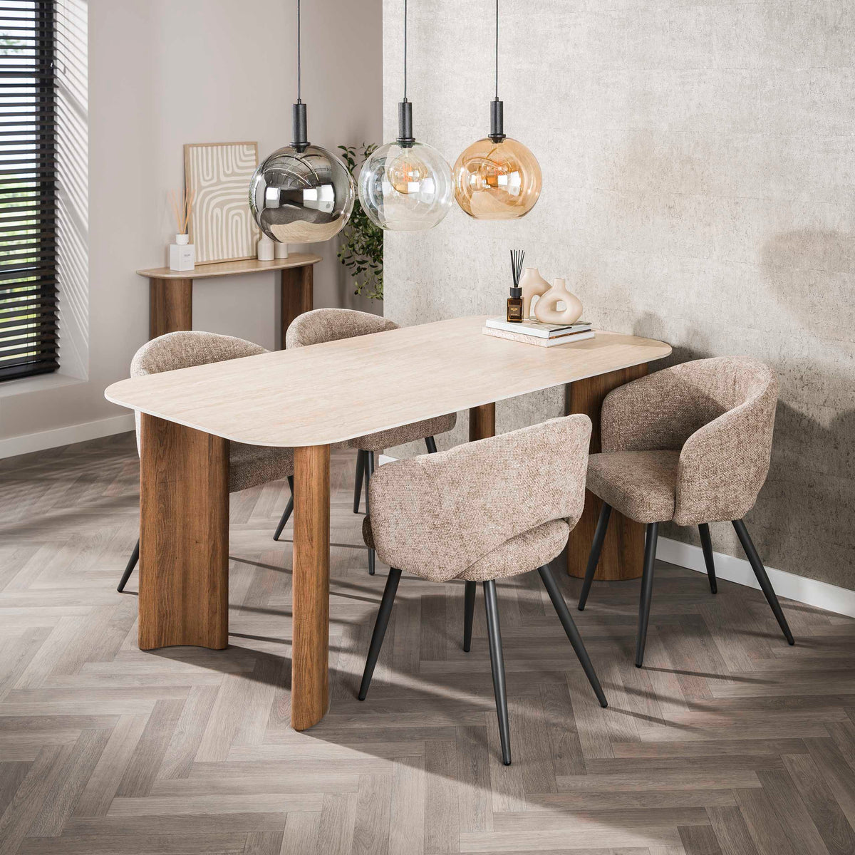 Eettafel Curvo Ovaal | Keramiek travertin