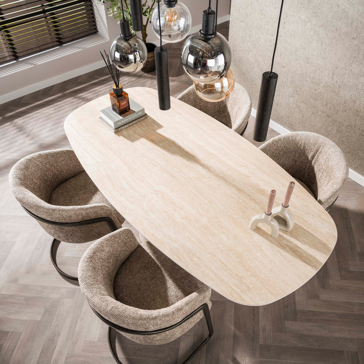 Eettafel Centro Ovaal | Keramiek travertin