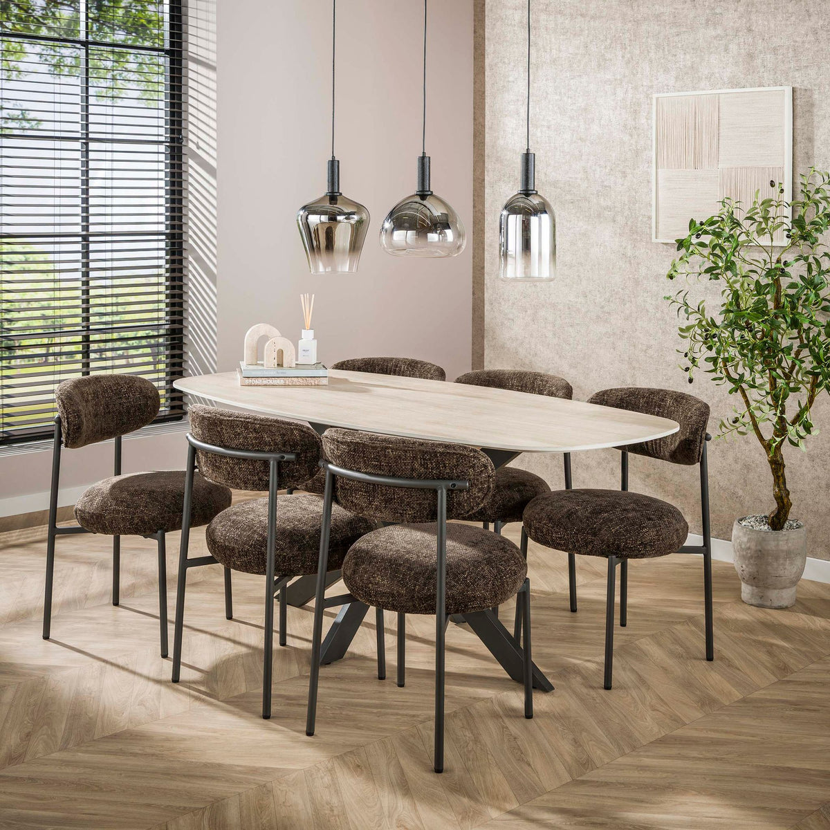 Eettafel Romano Ovaal | 3D keramiek travertin