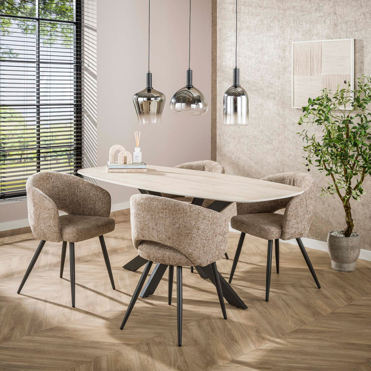 Eettafel Romano Ovaal | 3D keramiek travertin