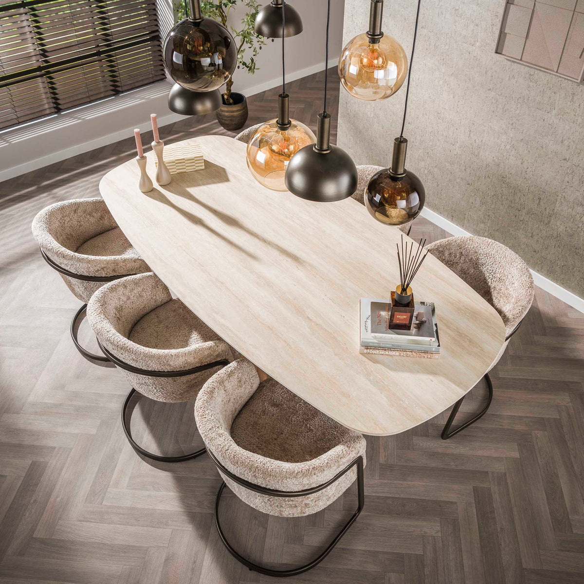 Eettafel Centro Ovaal | 3D keramiek travertin