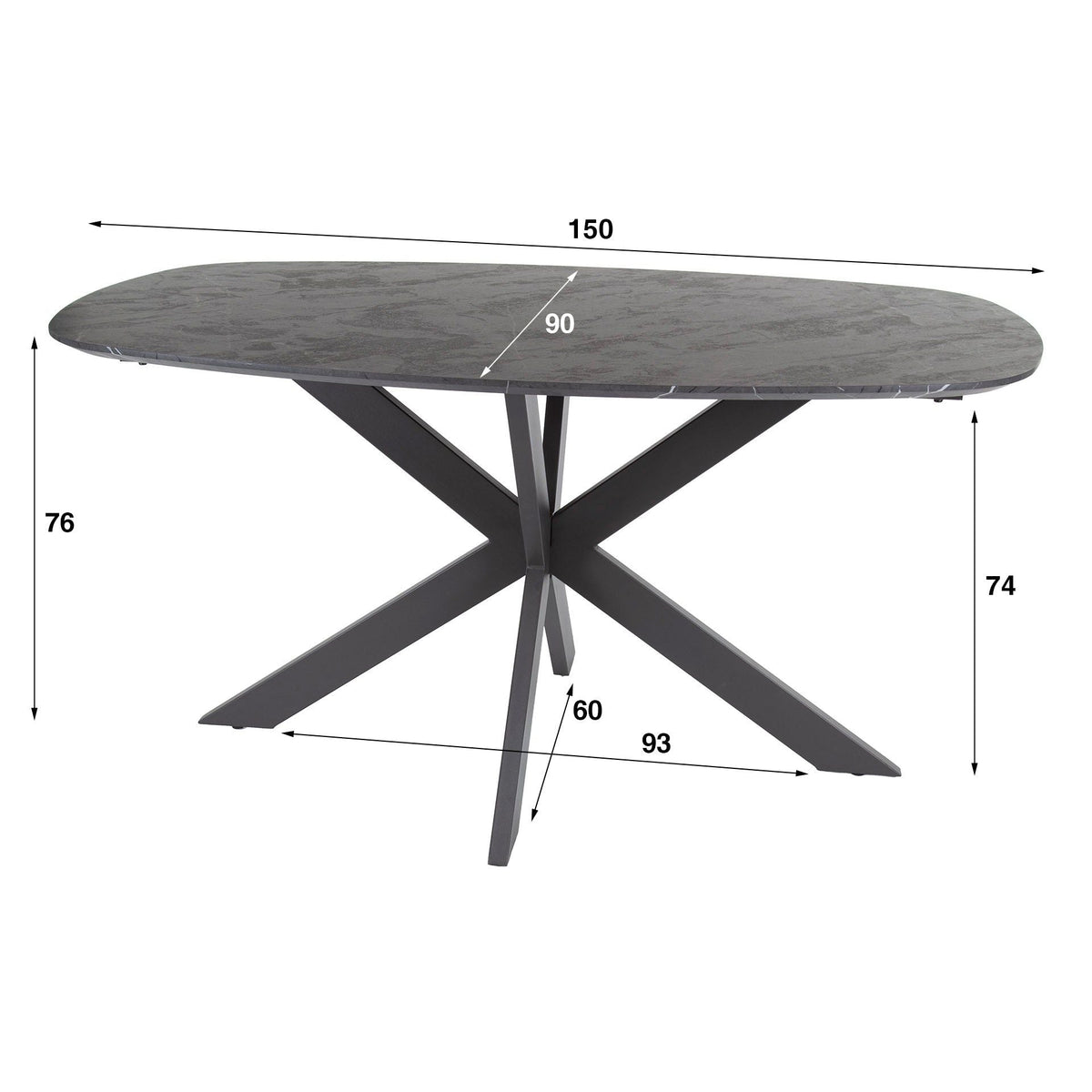 Eettafel Onyx Ovaal | 3D melamine graphite