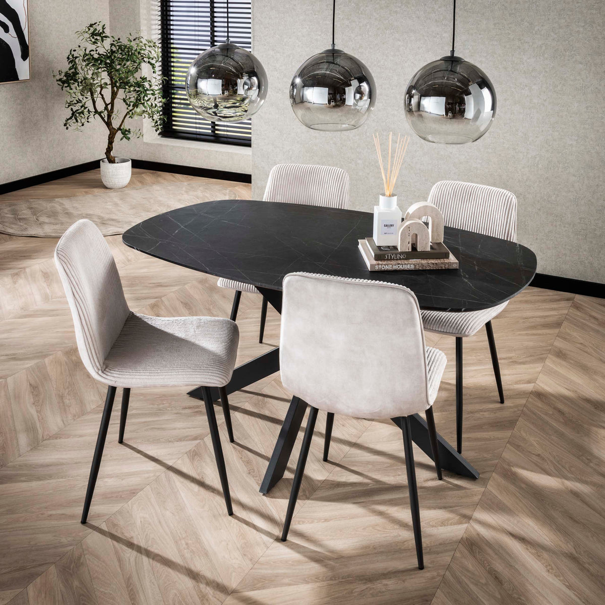Eettafel Onyx Ovaal | 3D melamine graphite