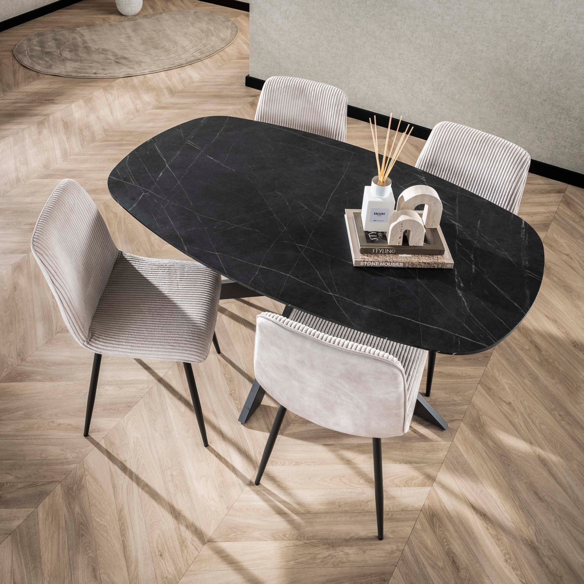 Eettafel Onyx Ovaal | 3D melamine graphite