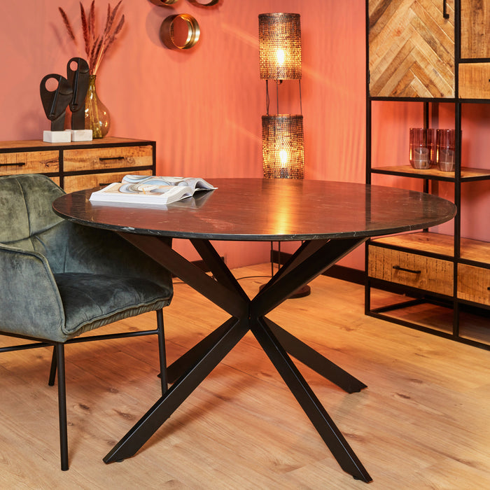 Eettafel Lynn Zwart Marmer - 130cm | Rond
