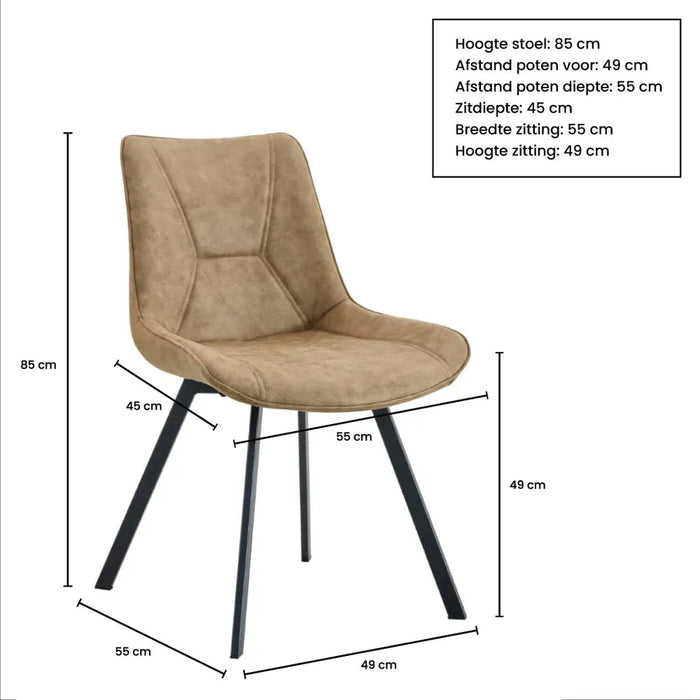 Eetkamerstoel Luna - Microvezel Cognac