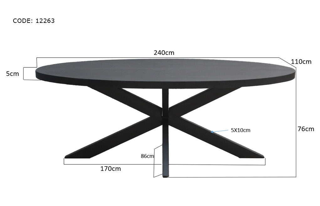 Eetkamertafel Kala Oval Spider | Zwart 240cm