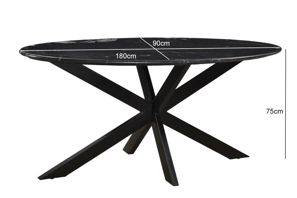 Eettafel Marble Oval Spider | Zwart 180cm
