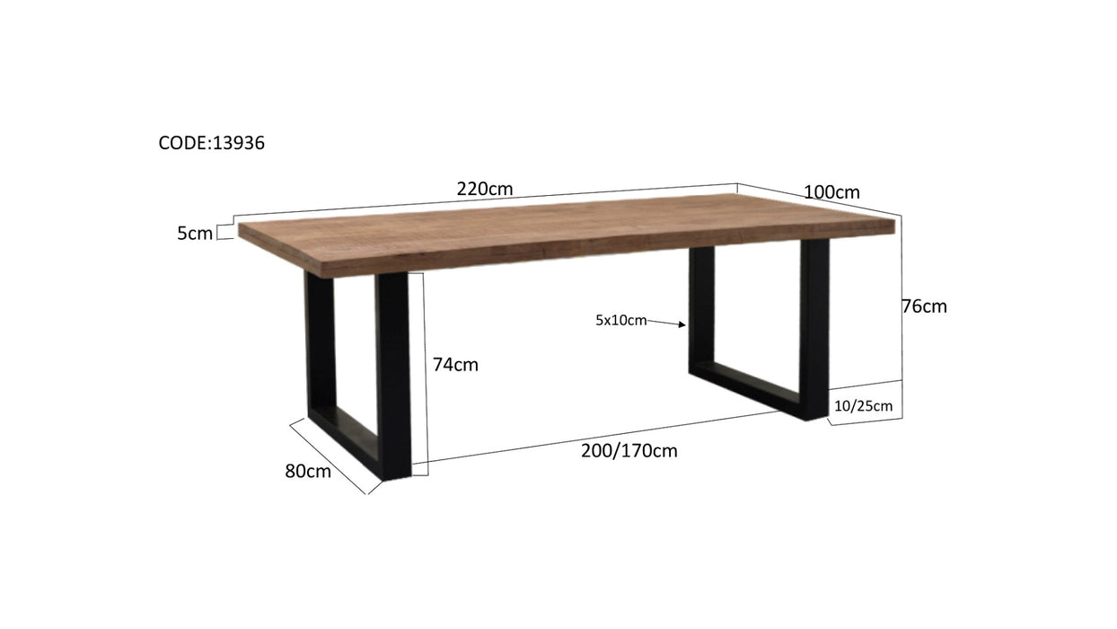 Eettafel Sturdy U | Zwart 220x100cm