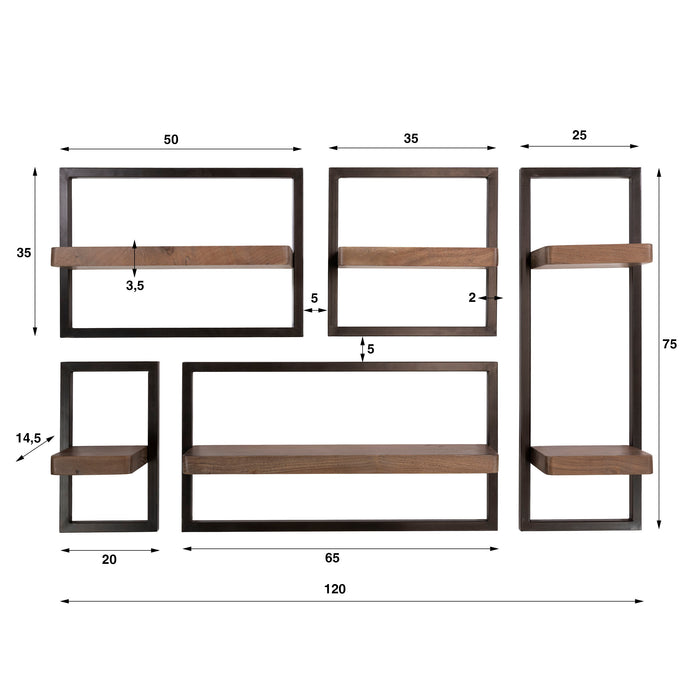 Wandschap Carve Set van 5 | Bruin