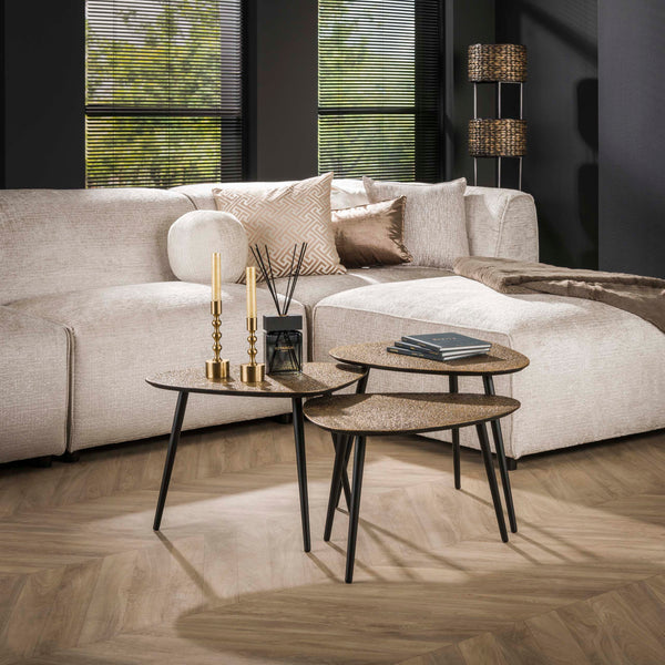Salontafelset van 3 Metallic Driehoekig | Antiek Brons