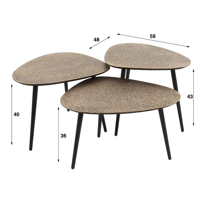 Salontafelset van 3 Metallic Driehoekig | Antiek Brons