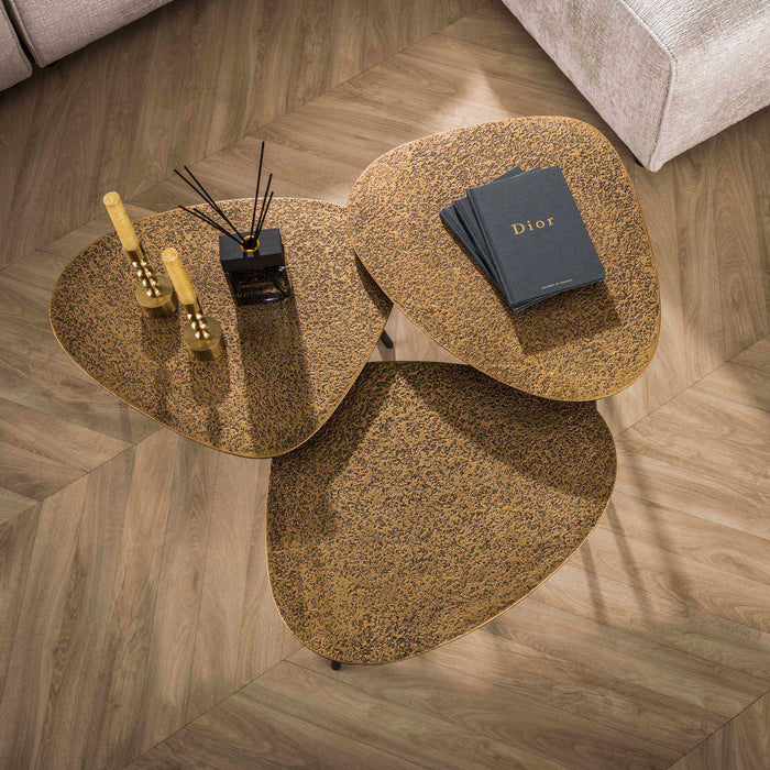 Salontafelset van 3 Metallic Driehoekig | Antiek Brons