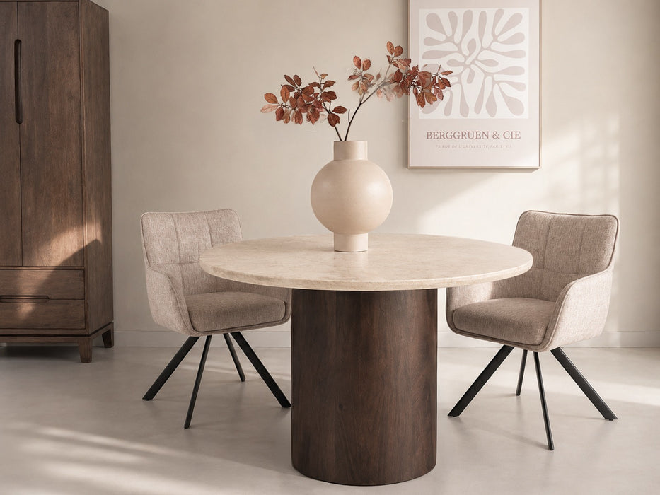 Eettafel Bottecino Round | Crème wit 120cm