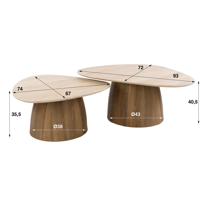 Salontafel Romano Driehoekig Set van 2 | Travertin