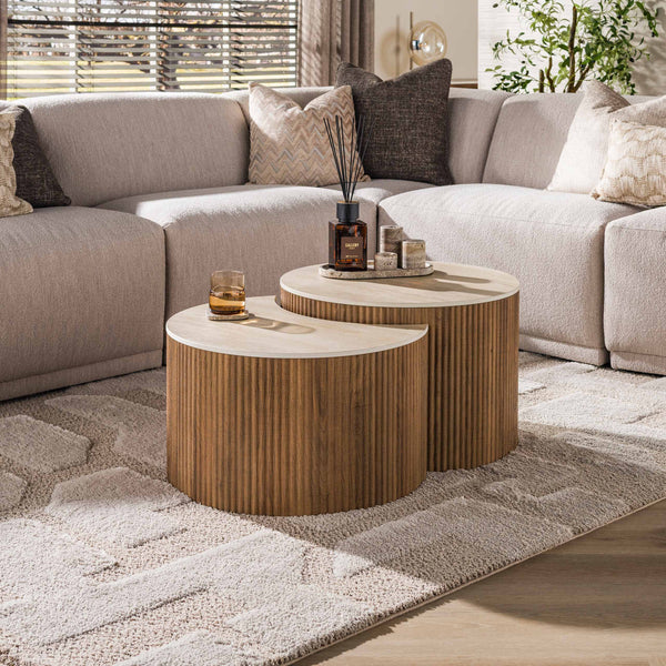 Salontafelset Ceramo Half Rond - keramiek travertin