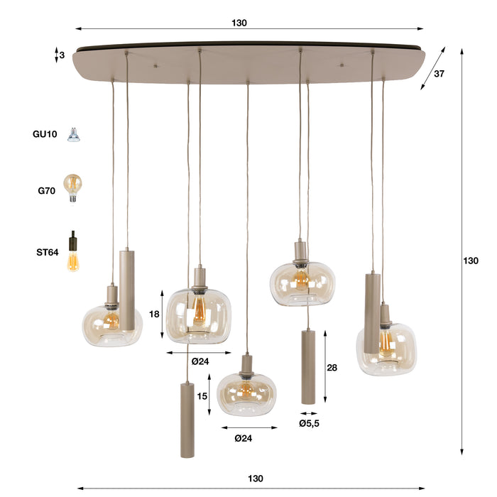 Hanglamp Serene 5+4-lichts | Beige