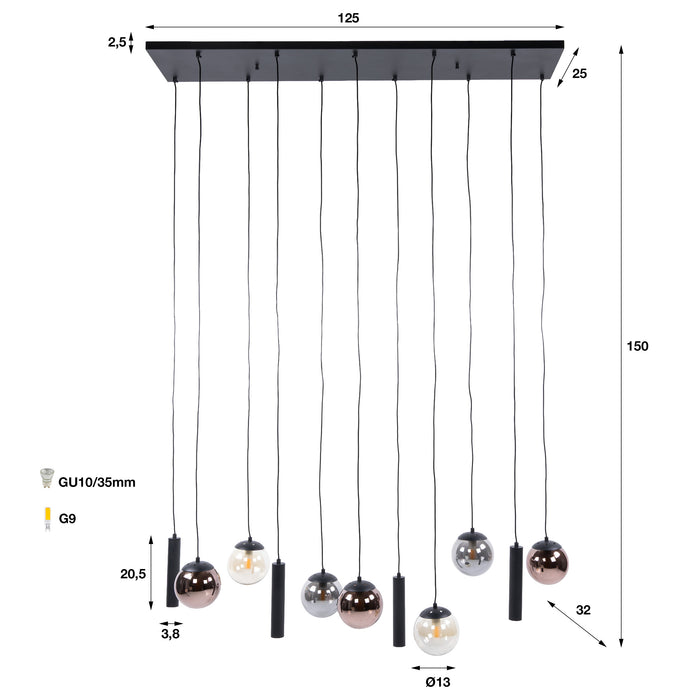 Hanglamp Orb 6+5L | Zwart