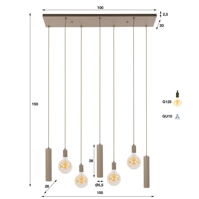 Hanglamp Senso 4+3-lichts | Beige