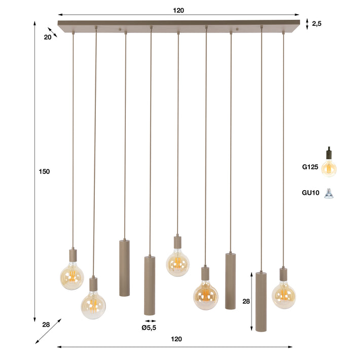 Hanglamp Senso 5+4-lichts | Beige