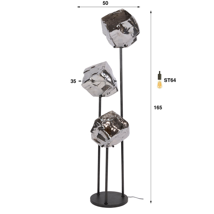 Vloerlamp Rock Getrapt 3-lichts | Chroom Glas
