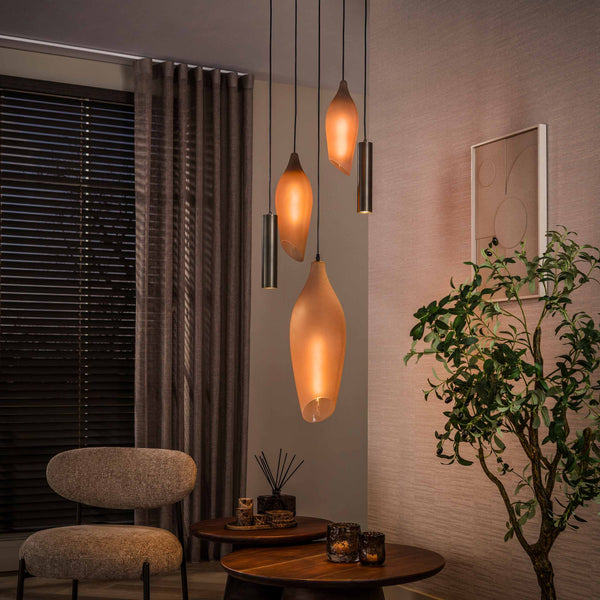 Hanglamp Cocoon Pendel Getrapt 5L | Bruin-Frosted