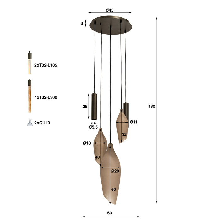 Hanglamp Cocoon Pendel Getrapt 5L | Bruin-Frosted