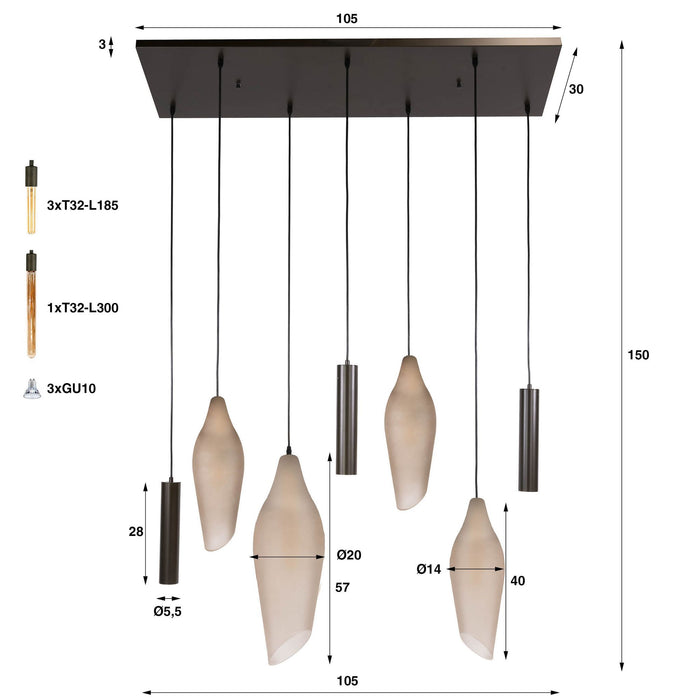 Hanglamp Cocoon pendel 7L - Sienna Bruin Frosted