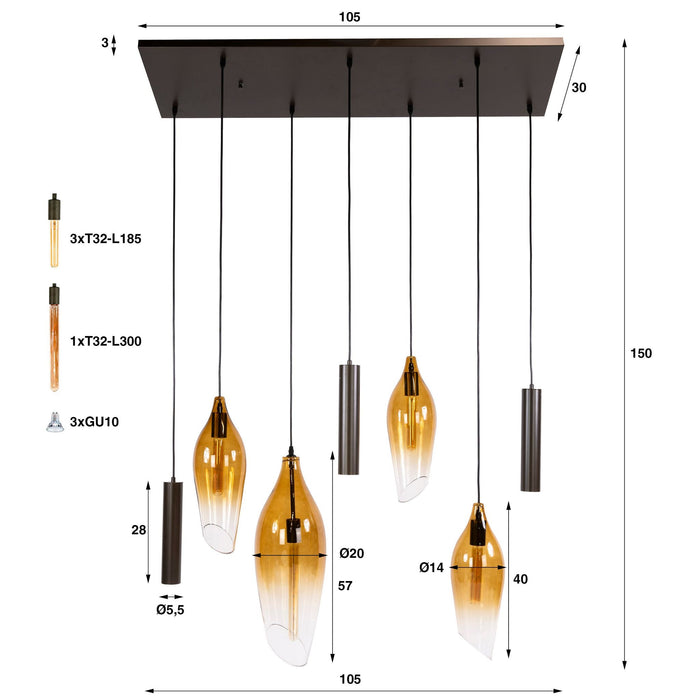 Hanglamp Cocoon Pendel 5L - Sienna Bruin Shaded