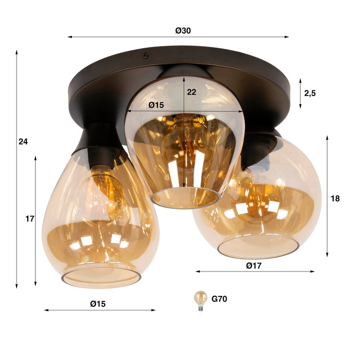 Plafondlamp Mix 3-lichts | Amber glas
