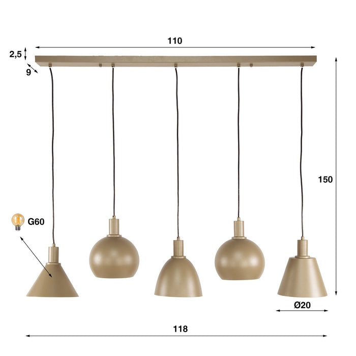 Hanglamp Metallo 5L - Artic zwart