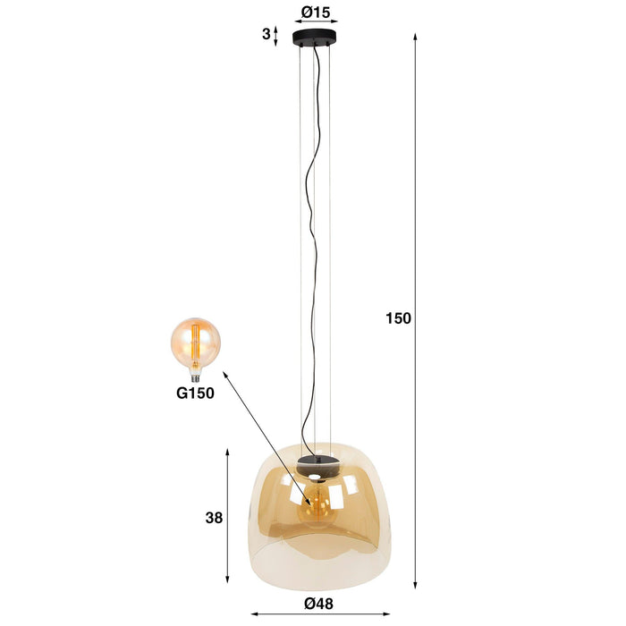 Hanglamp Drift Glass XL 1L - Koper glas